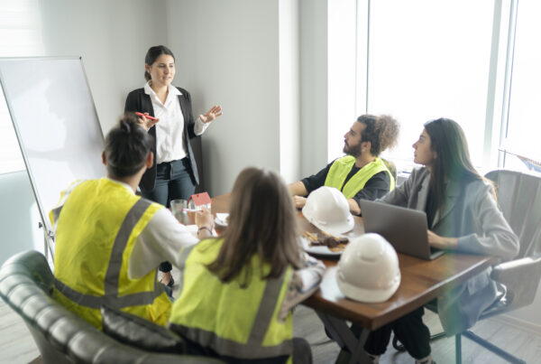 Team of architects and engineers having a meeting for an upcoming project