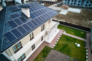 Residential homes with a solar panel system on roof