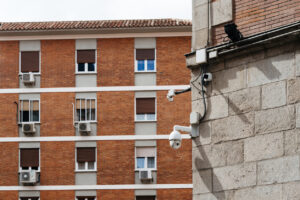 Security cameras near the student housing building 