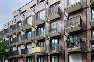 An exterior view of the student housing designed by the student housing architects