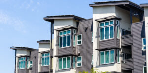Sustainable multi-family residential with solar panels on the roof