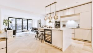 Open concept kitchen for a multifamily architecture design.